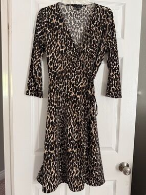 Banana Republic Leopard Print Wrap Dress - Black and Cream